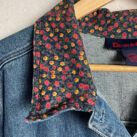 Denim and Co Womens Patchwork Denim Corduroy Jacket Large - Picture 1 of 11